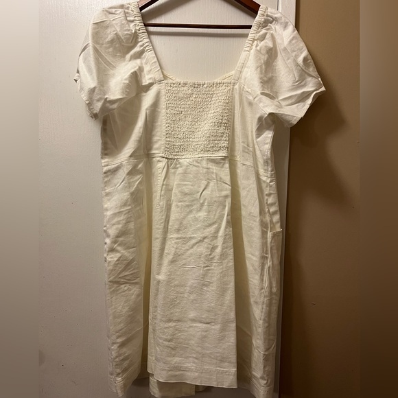 NWT  Madewell  Size 14  Plus Linen-Cotton Puff-Sleeve Mini Dress - Picture 7 of 10